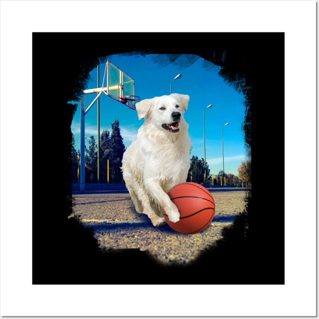 Golden Retriever Dog Playing Basketball Wall Art by Random Galaxy